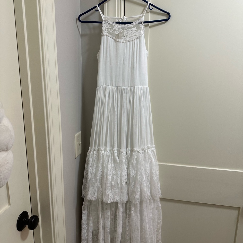 Joyfolie Catrin White Lace Tiered Dress
